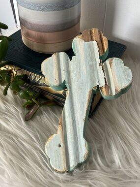 Distressed Wood Cross Wall Decor - cut from Antique door
